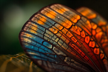 A macro photo of a butterfly's wings, with a shallow depth of field and soft lighting