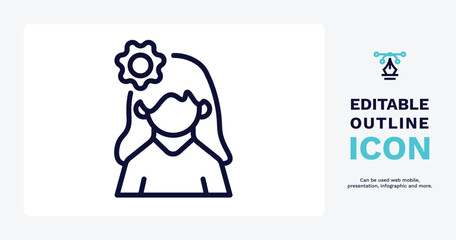 woman with flower icon. Thin line woman with flower icon from people and relation collection. Outline vector. Editable woman with flower symbol can be used web and mobile
