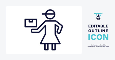 delivery woman icon. Thin line delivery woman icon from people and relation collection. Outline vector. Editable delivery woman symbol can be used web and mobile