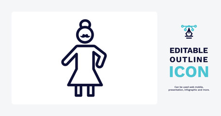 Fototapeta premium bearded woman icon. Thin line bearded woman icon from people and relation collection. Outline vector. Editable bearded woman symbol can be used web and mobile