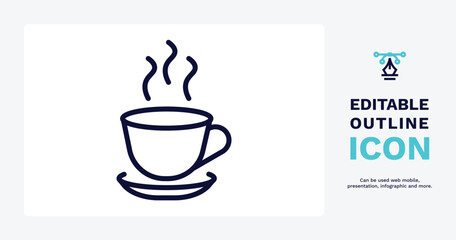 cup of hot coffee icon. Thin line cup of hot coffee icon from tools and utensils collection. Outline vector. Editable cup of hot coffee symbol can be used web and mobile