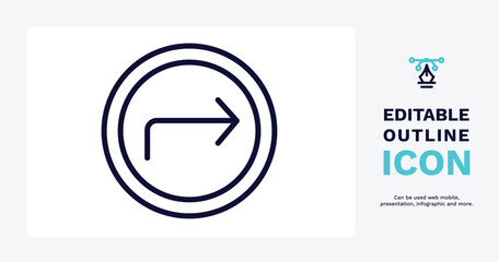 Obraz premium turn right arrow icon. Thin line turn right arrow icon from user interface collection. Outline vector. Editable turn right arrow symbol can be used web and mobile