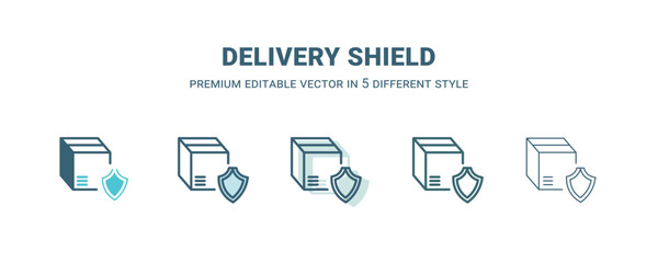 delivery shield icon in 5 different style. Outline, filled, two color, thin delivery shield icon isolated on white background. Editable vector can be used web and mobile