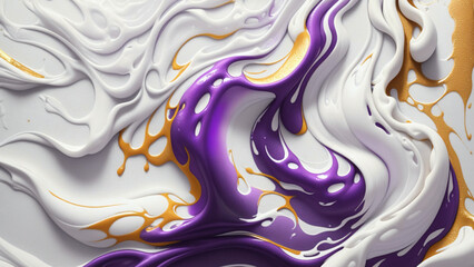 Abstract marble background in purple and white colors with yellow streaks. Ai generative illustration
