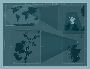 Orkney Islands, Scotland - Great Britain. Described location diagram