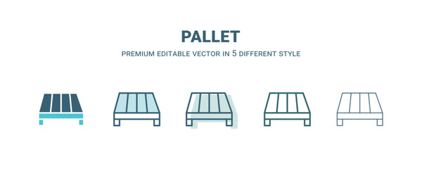 pallet icon in 5 different style. Outline, filled, two color, thin pallet icon isolated on white background. Editable vector can be used web and mobile