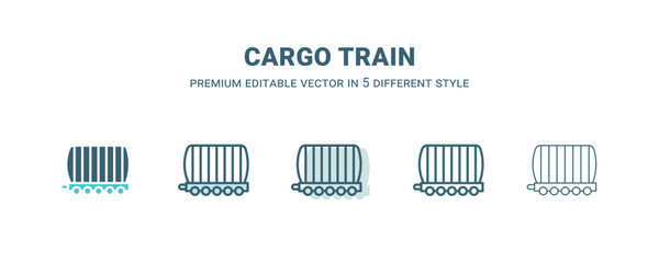 cargo train icon in 5 different style. Outline, filled, two color, thin cargo train icon isolated on white background. Editable vector can be used web and mobile