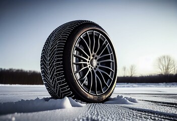 vehicle's rim or tire parked by the roadside. winter tires as a design idea. Vehicle tires for the winter, on a white backdrop. a disco tire in the middle of the street. Generative AI - obrazy, fototapety, plakaty