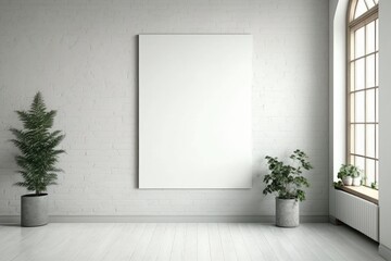 Modern bright interiors apartment with mockup poster frame