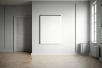 White interior with empty poster on wall