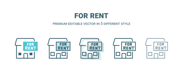 for rent icon in 5 different style. Outline, filled, two color, thin for rent icon isolated on white background. Editable vector can be used web and mobile