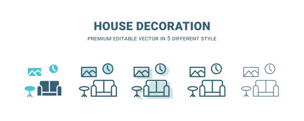 house decoration icon in 5 different style. Outline, filled, two color, thin house decoration icon isolated on white background. Editable vector can be used web and mobile