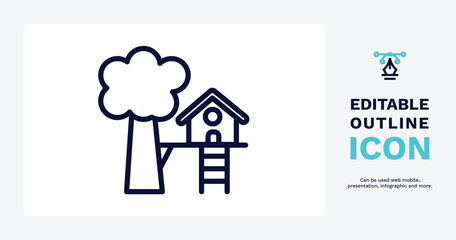 tree house icon. Thin line tree house icon from real estate industry collection. Outline vector isolated on white background. Editable tree house symbol can be used web and mobile