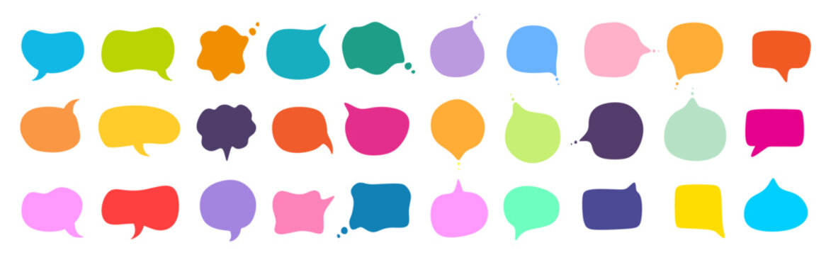 Big set of speech bubbles. Collection of colorful speech balloon, chat bubble or dialog boxes on white background. Different Speech bubbles for talk, dialogue, decoration. Vector illustration