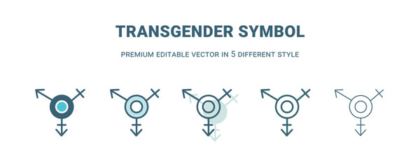 transgender symbol icon in 5 different style. Outline, filled, two color, thin transgender symbol icon isolated on white background. Editable vector can be used web and mobile