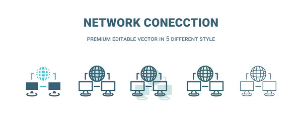 network conecction icon in 5 different style. Outline, filled, two color, thin network conecction icon isolated on white background. Editable vector can be used web and mobile