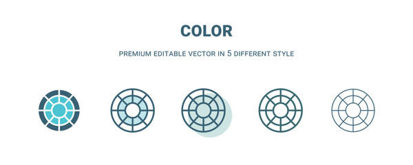 color icon in 5 different style. Outline, filled, two color, thin color icon isolated on white background. Editable vector can be used web and mobile