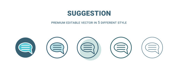 suggestion icon in 5 different style. Outline, filled, two color, thin suggestion icon isolated on white background. Editable vector can be used web and mobile