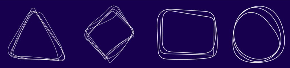 Modern minimalistic text frames with line dot circle square elements. Different frame shapes for design in linear simple doodle style