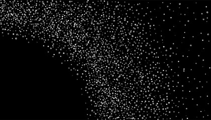 Silver glitter confetti on a black background. Shiny particles are scattered, sand. Decorative element. Luxury background for your design, postcards, invitations, vector