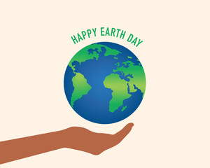 Happy Earth Day, African hand holding a globe or globe of earth, Earth Day vector illustration in flat style