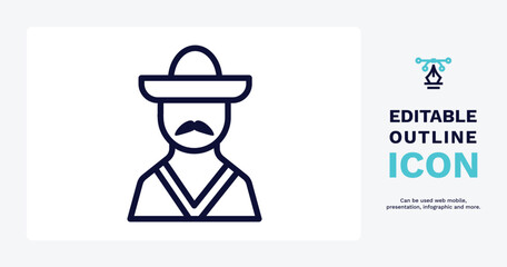 mexican man icon. Thin line mexican man icon from social media marketing collection. Outline vector isolated on white background. Editable mexican man symbol can be used web and mobile