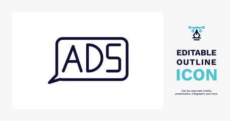 ads icon. Thin line ads icon from social media marketing collection. Outline vector isolated on white background. Editable ads symbol can be used web and mobile