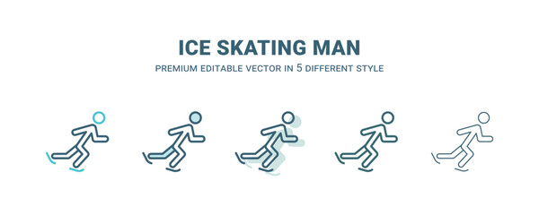 ice skating man icon in 5 different style. Outline, filled, two color, thin ice skating man icon isolated on white background. Editable vector can be used web and mobile © Abstract