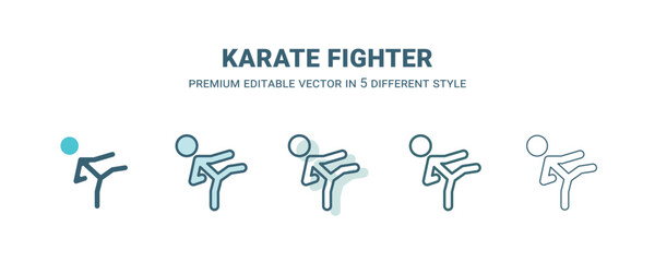 karate fighter icon in 5 different style. Outline, filled, two color, thin karate fighter icon isolated on white background. Editable vector can be used web and mobile