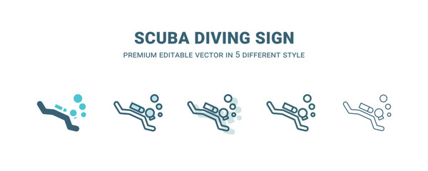 scuba diving sign icon in 5 different style. Outline, filled, two color, thin scuba diving sign icon isolated on white background. Editable vector can be used web and mobile