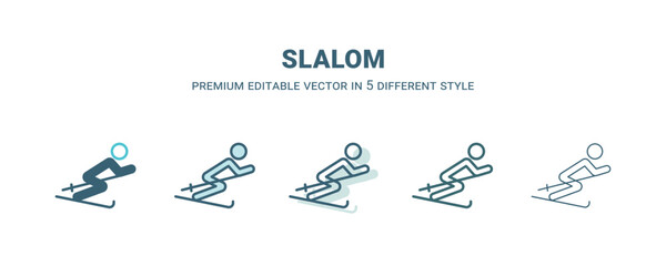 slalom icon in 5 different style. Outline, filled, two color, thin slalom icon isolated on white background. Editable vector can be used web and mobile