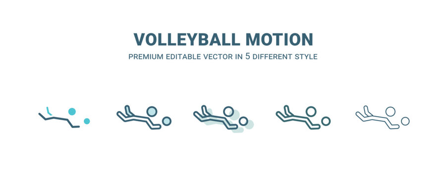 volleyball motion icon in 5 different style. Outline, filled, two color, thin volleyball motion icon isolated on white background. Editable vector can be used web and mobile