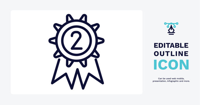 second prize icon. Thin line second prize icon from sport and games collection. Outline vector isolated on white background. Editable second prize symbol can be used web and mobile