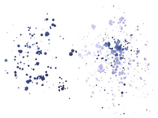 Watercolor splashes and paint blots in blue and purple. An illustration drawn by hand. Isolated objects on a white background, for decoration and design, background and decor.