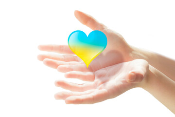 Obraz premium ウクライナ国旗色のハートと手