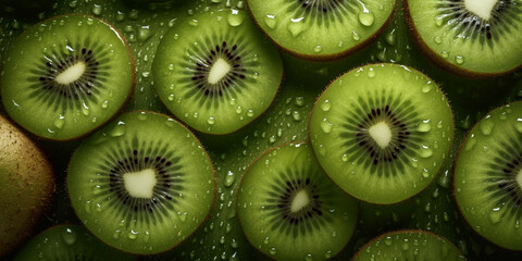Kiwi on a counter in the supermarket. Banner created with ai generative tools