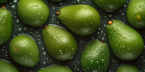 Avocado on a counter in the supermarket. Banner created with ai generative tools