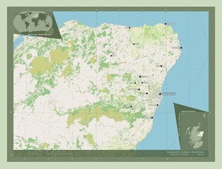 Aberdeenshire, Scotland - Great Britain. OSM. Labelled points of cities