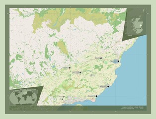 Angus, Scotland - Great Britain. OSM. Labelled points of cities