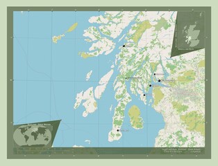 Argyll and Bute, Scotland - Great Britain. OSM. Labelled points of cities