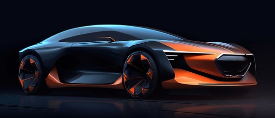 sleek orange car driving on a highway, in the style of dynamic sketching