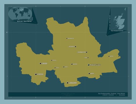 East Dunbartonshire, Scotland - Great Britain. Solid. Labelled points of cities