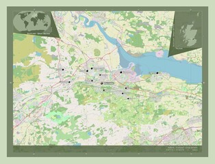 Falkirk, Scotland - Great Britain. OSM. Labelled points of cities