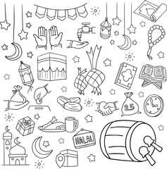 hand drawn doodle set of ramadan