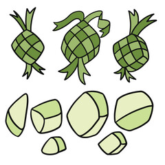 icons set of ketupat rice cake