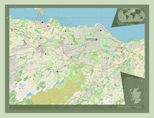 Edinburgh, Scotland - Great Britain. OSM. Labelled points of cities