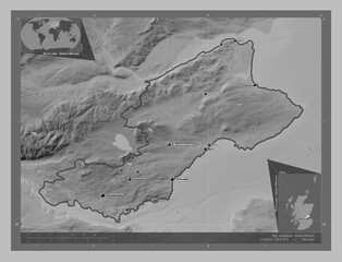 Fife, Scotland - Great Britain. Grayscale. Labelled points of cities