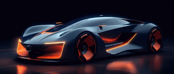 Fototapeta na wymiar sleek orange car driving on a highway, in the style of dynamic sketching
