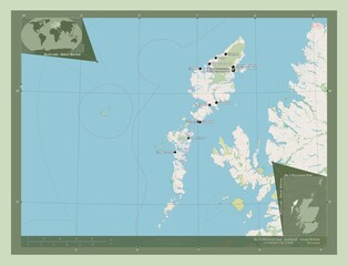 Na h-Eileanan Siar, Scotland - Great Britain. OSM. Labelled points of cities