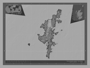 Shetland Islands, Scotland - Great Britain. Bilevel. Labelled points of cities